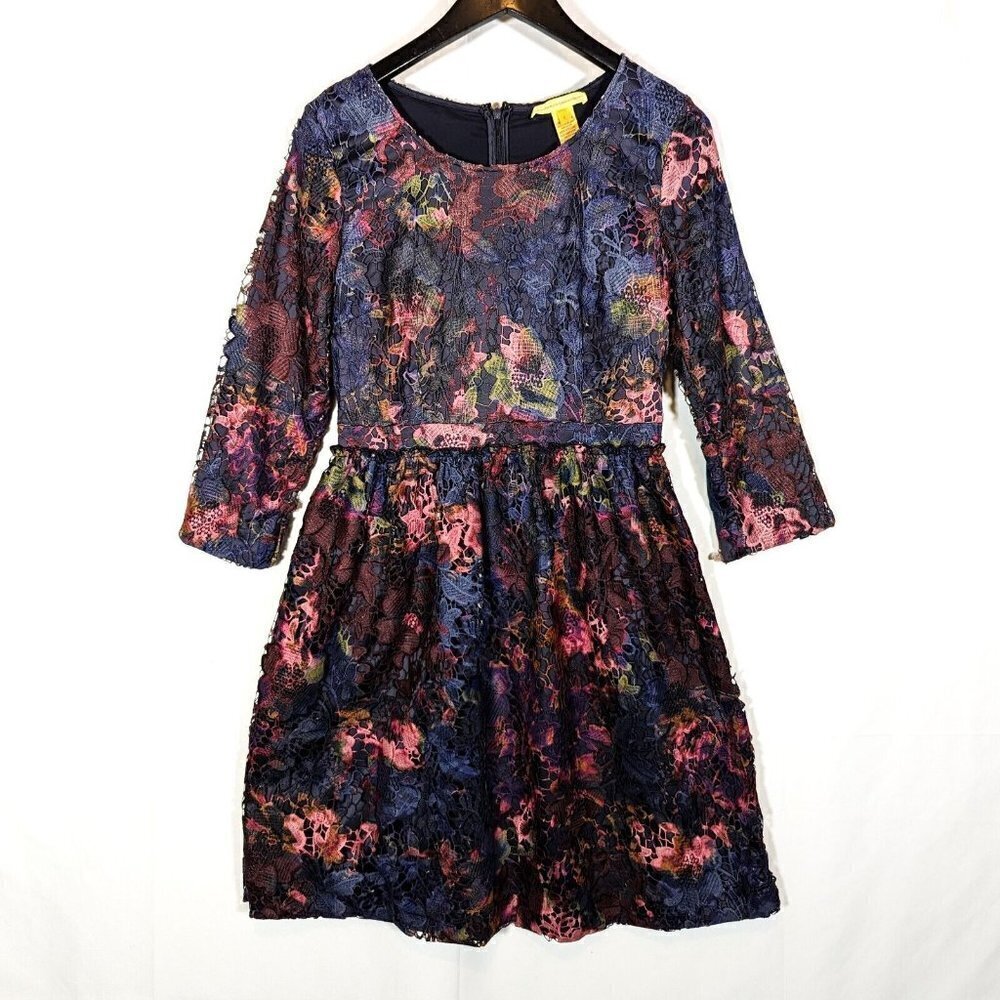 $495 Catherine Malandrino Burnout Lace Floral Fit & Flare Dress Tie Dye Size 6